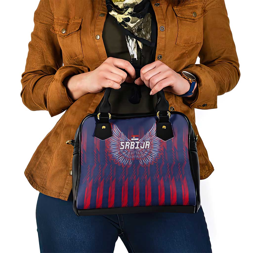 Serbia Sport Fan Jersey Shoulder Handbag Eagle Wings with Sporty Stripes Style LT03