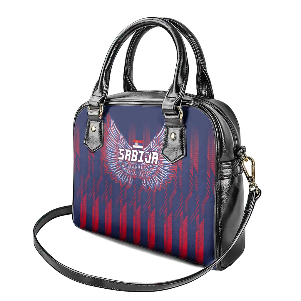 Serbia Sport Fan Jersey Shoulder Handbag Eagle Wings with Sporty Stripes Style LT03
