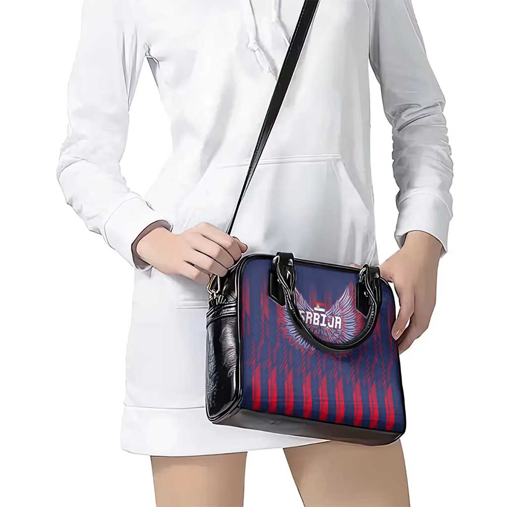 Serbia Sport Fan Jersey Shoulder Handbag Eagle Wings with Sporty Stripes Style LT03
