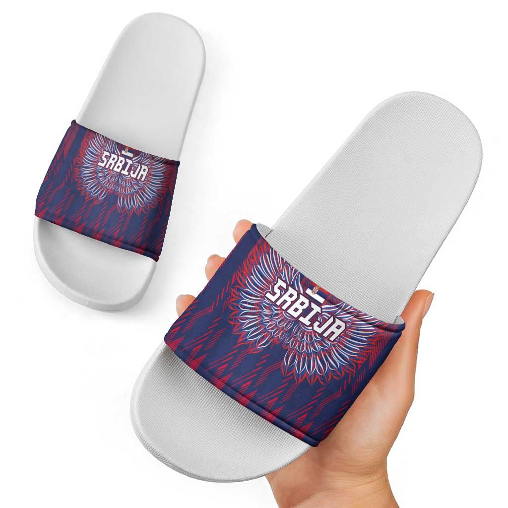 Serbia Sport Fan Jersey Slide Sandals Eagle Wings with Sporty Stripes Style LT03