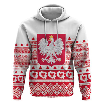 Polish Christmas Hoodie - Poland Emblem and Lachy Sadeckie Pattern LT03