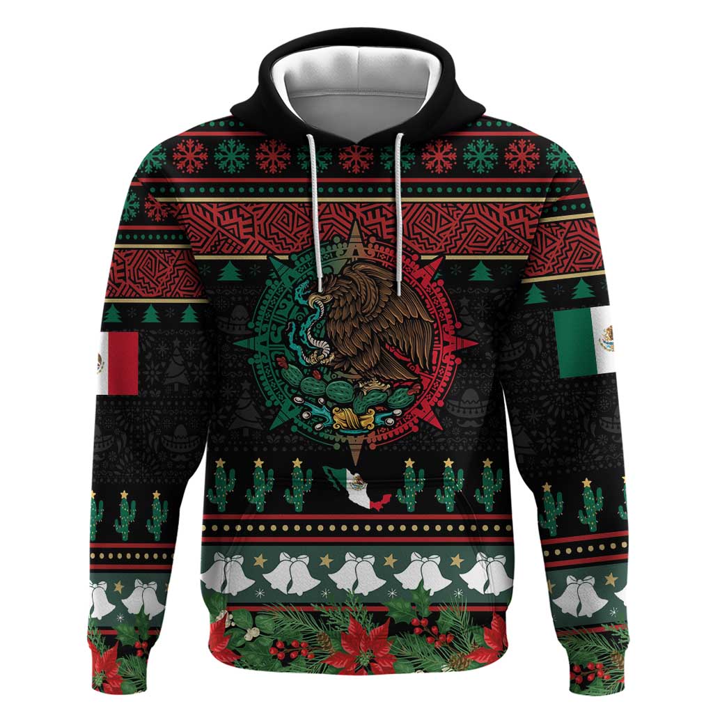 Mexican Christmas Hoodie Feliz Navidad Aztec Eagle Emblem and Poinsettia LT03