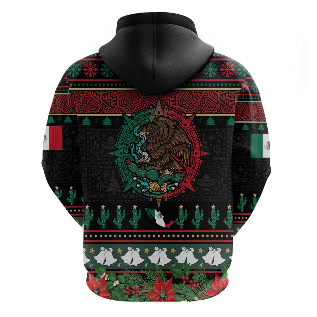 Mexican Christmas Hoodie Feliz Navidad Aztec Eagle Emblem and Poinsettia LT03