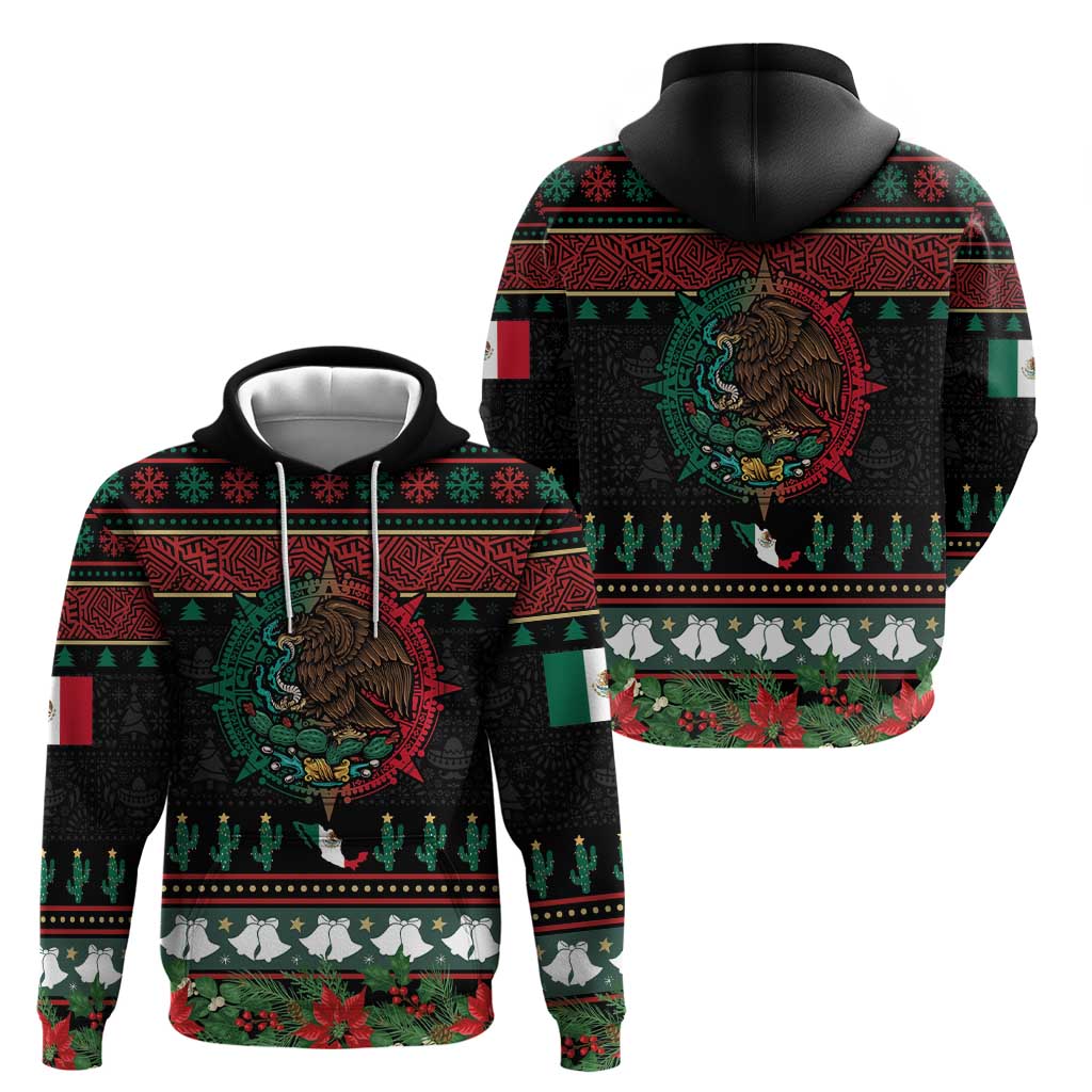 Mexican Christmas Hoodie Feliz Navidad Aztec Eagle Emblem and Poinsettia LT03