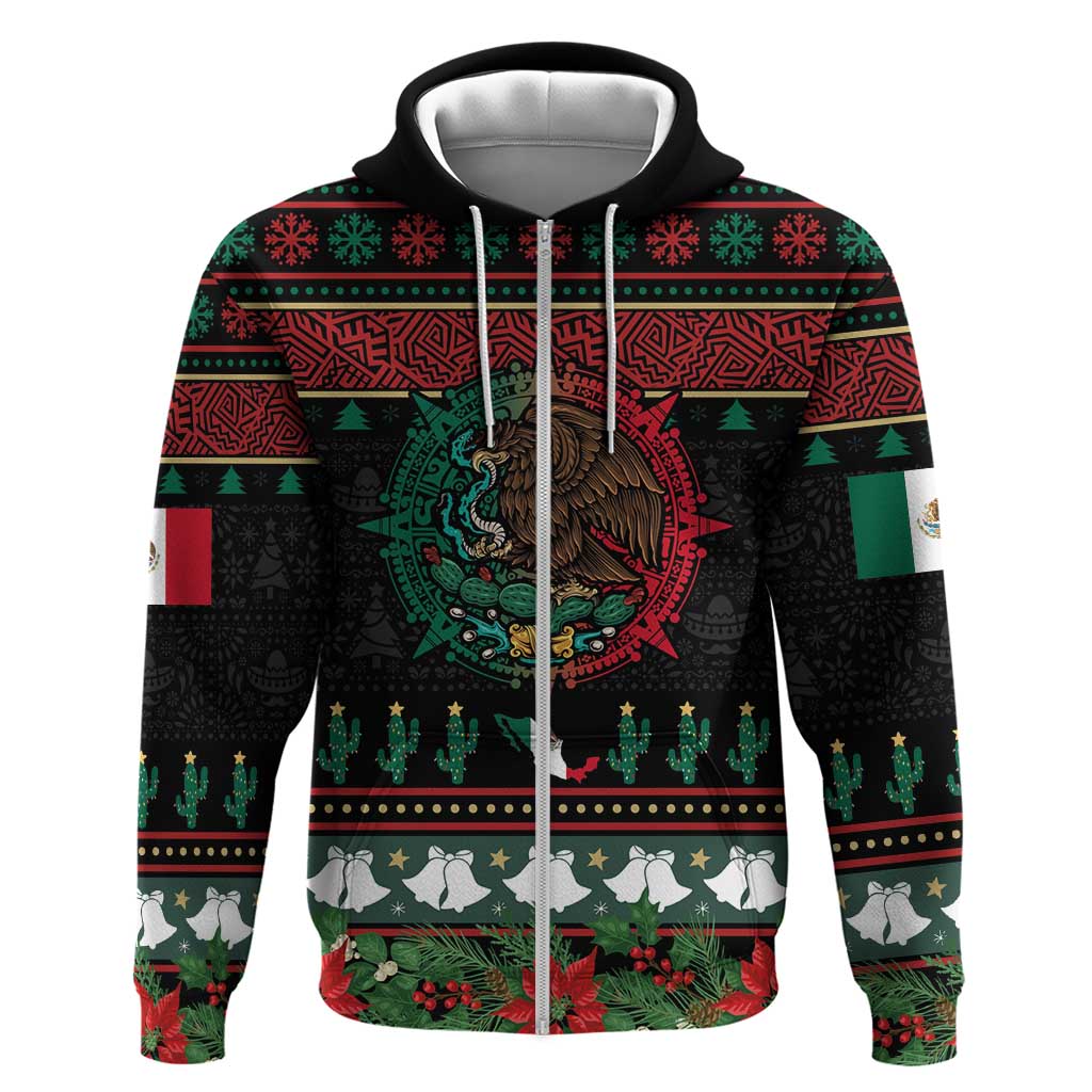 Mexican Christmas Hoodie Feliz Navidad Aztec Eagle Emblem and Poinsettia LT03