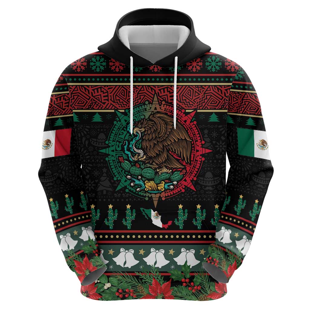Mexican Christmas Hoodie Feliz Navidad Aztec Eagle Emblem and Poinsettia LT03
