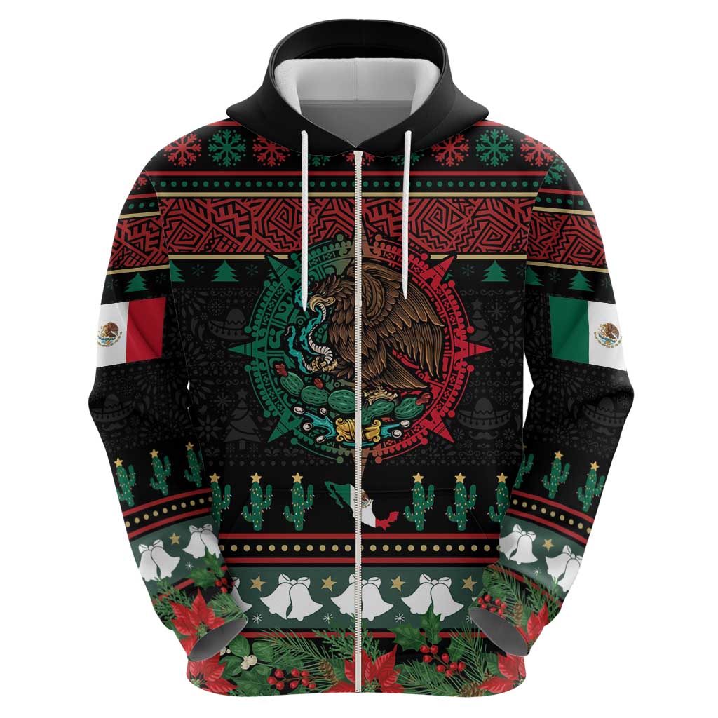 Mexican Christmas Hoodie Feliz Navidad Aztec Eagle Emblem and Poinsettia LT03