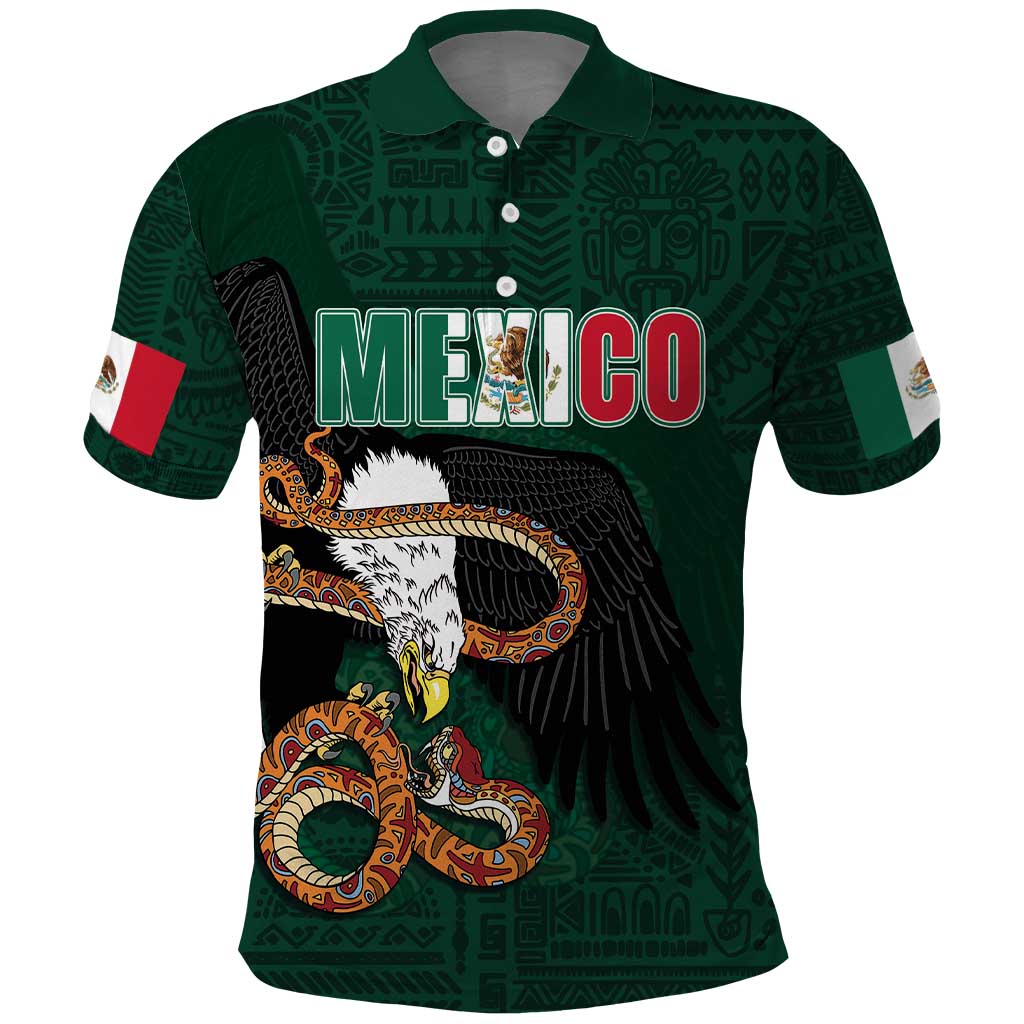 Personalized Mexican Culture Polo Shirt Aztec Spirit Mexico with Eagle Emblem and Maya Ancient LT03