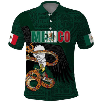 Personalized Mexican Culture Polo Shirt Aztec Spirit Mexico with Eagle Emblem and Maya Ancient LT03