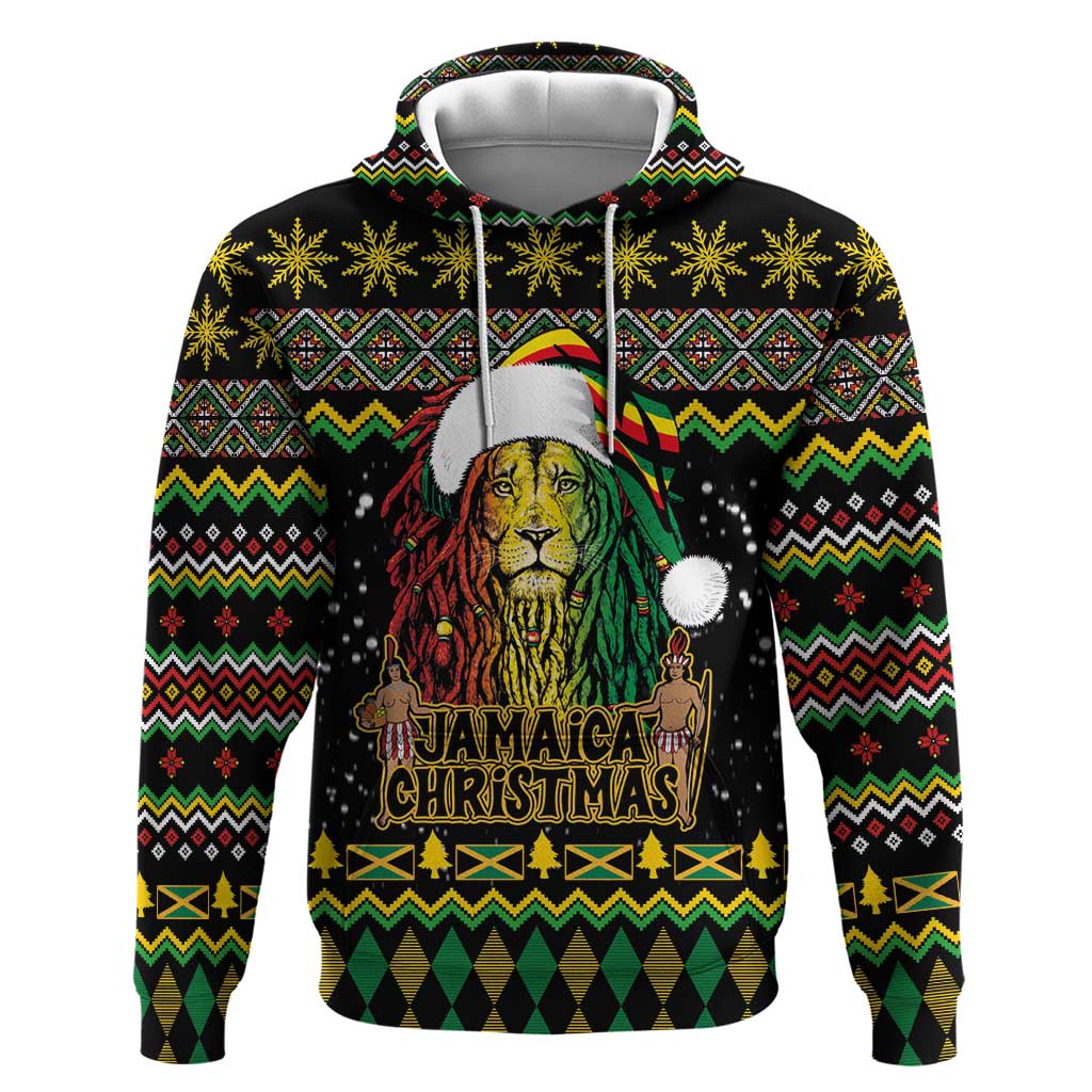 Jamaican Christmas Hoodie - Rastafarian Lion with Xmas Elements Reggae Style LT03