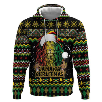 Jamaican Christmas Hoodie - Rastafarian Lion with Xmas Elements Reggae Style LT03