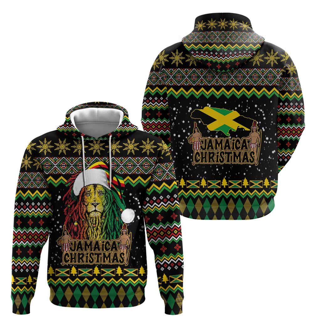 Jamaican Christmas Hoodie - Rastafarian Lion with Xmas Elements Reggae Style LT03
