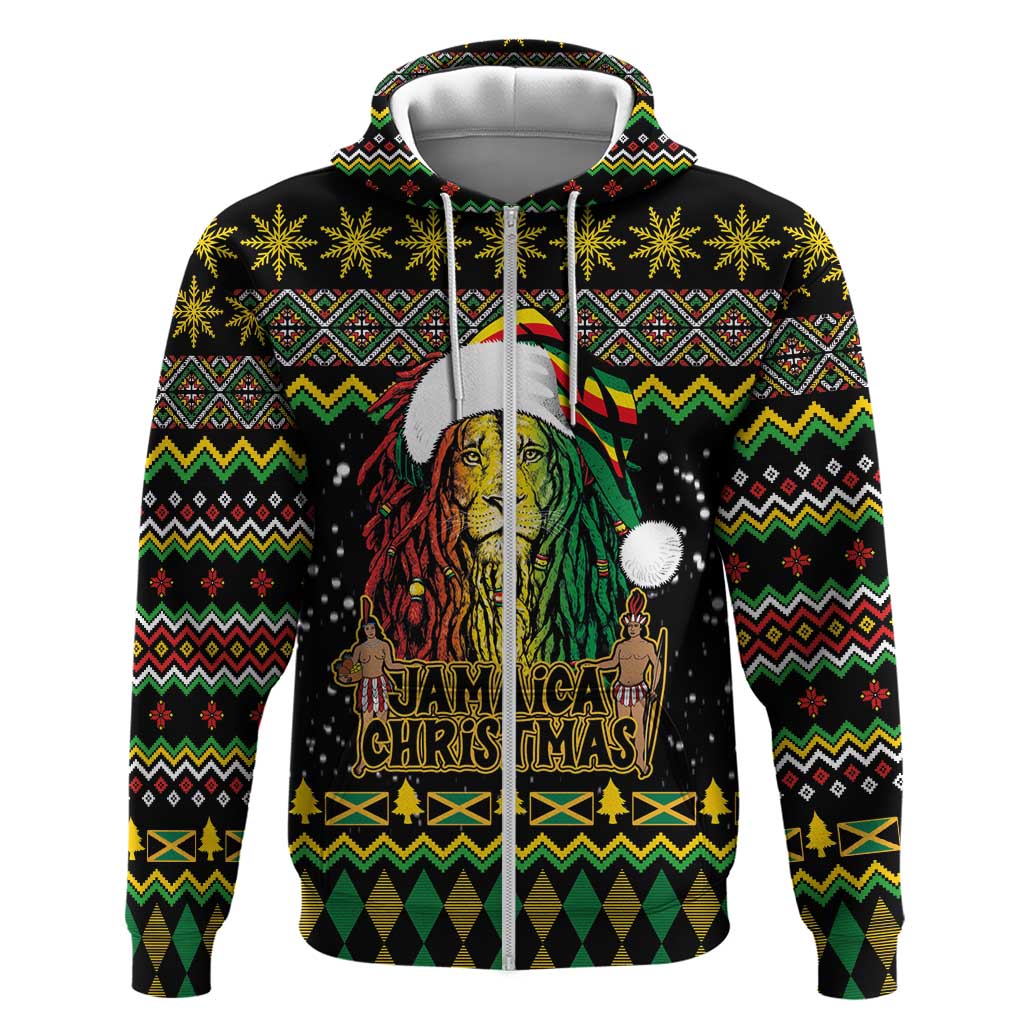 Jamaican Christmas Hoodie - Rastafarian Lion with Xmas Elements Reggae Style LT03