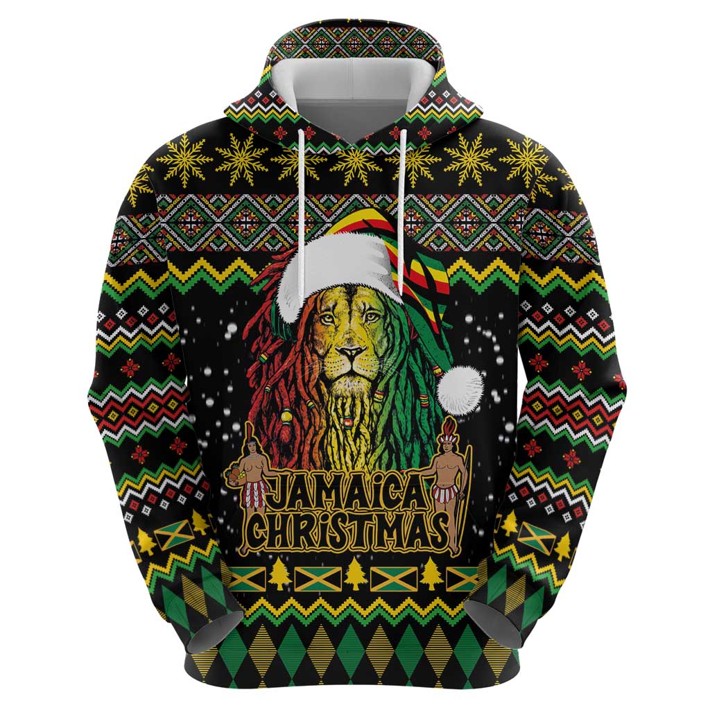 Jamaican Christmas Hoodie - Rastafarian Lion with Xmas Elements Reggae Style LT03