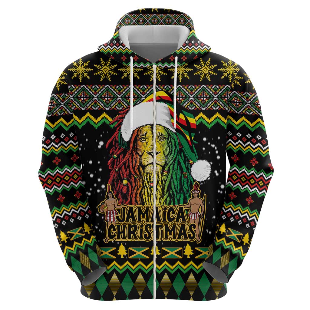 Jamaican Christmas Hoodie - Rastafarian Lion with Xmas Elements Reggae Style LT03