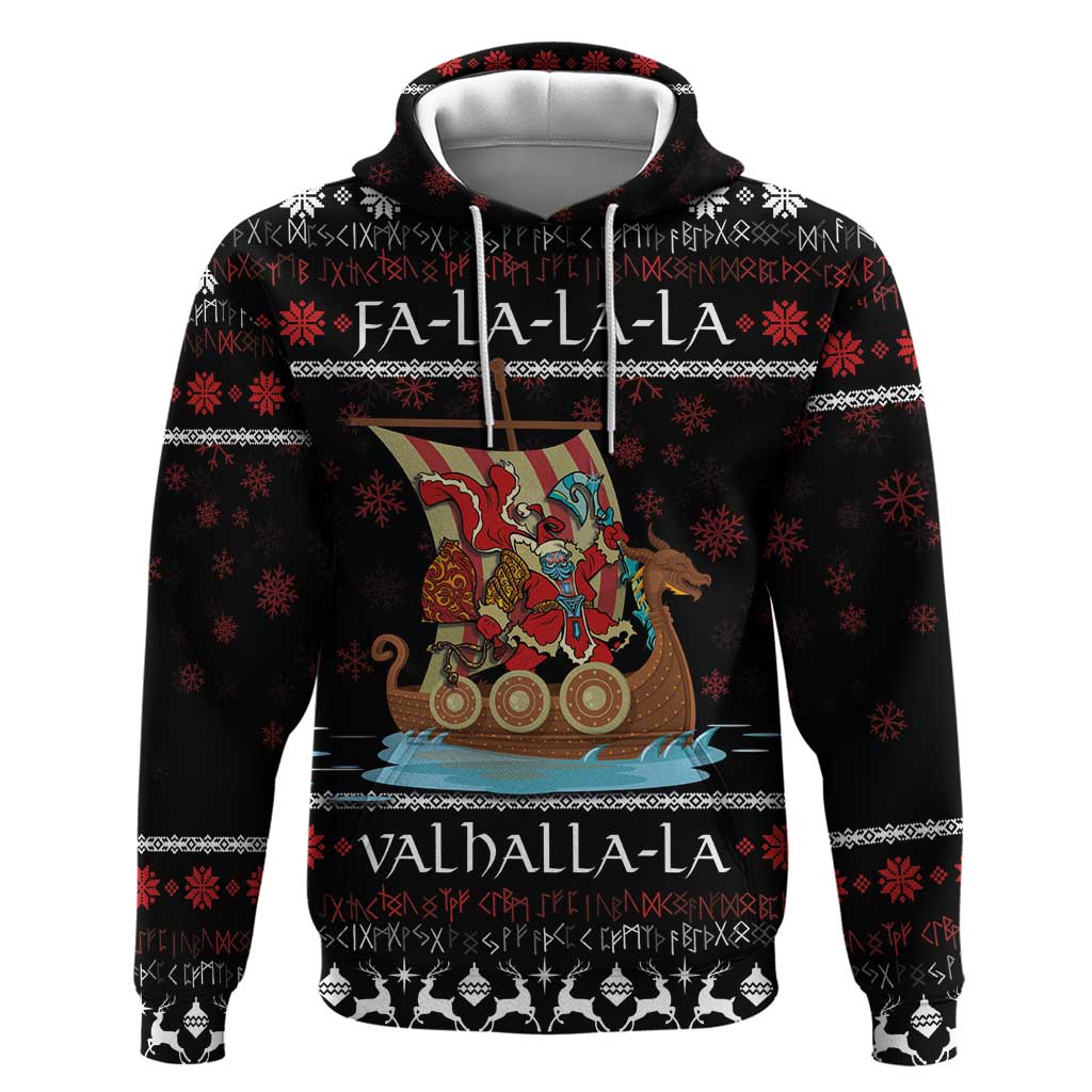 Vikings Christmas Hoodie Santa Warrior on The Viking Ship with Xmas and Snowflake Pattern LT03
