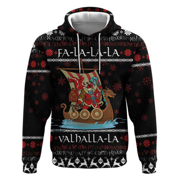 Vikings Christmas Hoodie Santa Warrior on The Viking Ship with Xmas and Snowflake Pattern LT03
