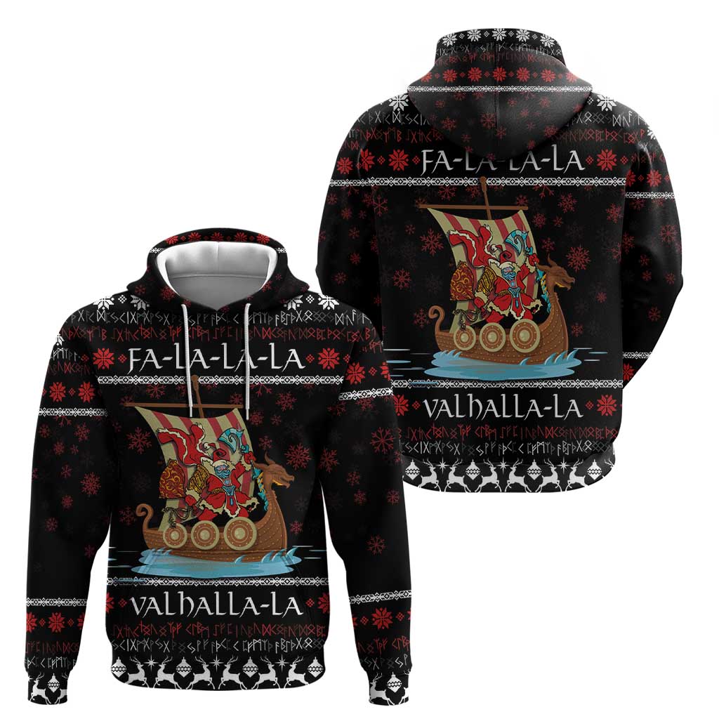 Vikings Christmas Hoodie Santa Warrior on The Viking Ship with Xmas and Snowflake Pattern LT03