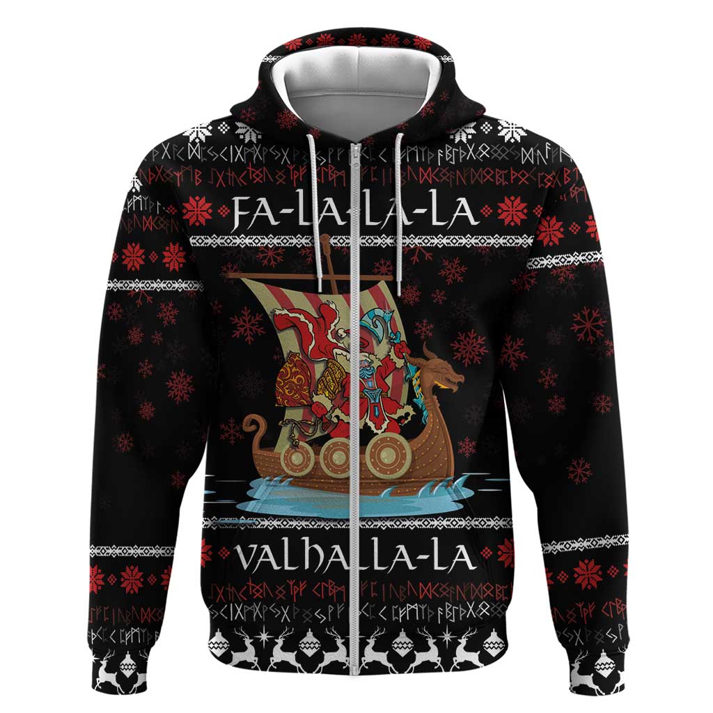Vikings Christmas Hoodie Santa Warrior on The Viking Ship with Xmas and Snowflake Pattern LT03