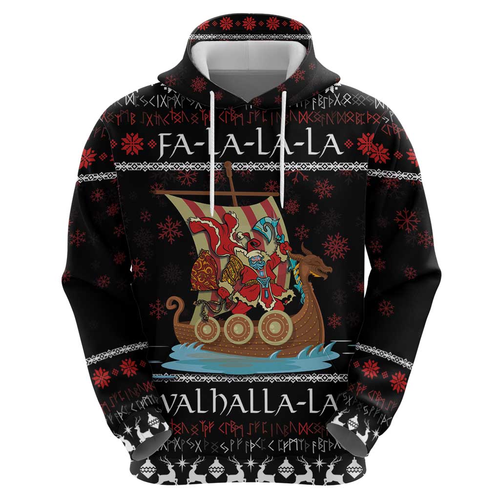 Vikings Christmas Hoodie Santa Warrior on The Viking Ship with Xmas and Snowflake Pattern LT03