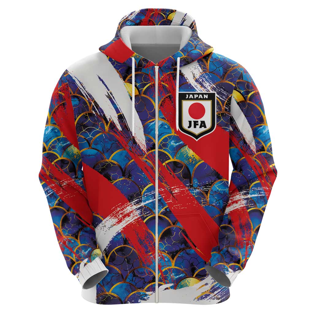 Custom Japan Football Hoodie Seigaiha and Brush Style LT03