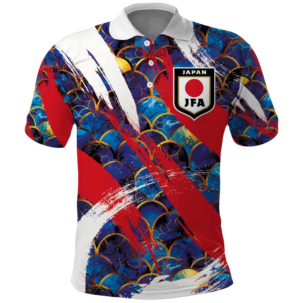 Custom Japan Football Polo Shirt Seigaiha and Brush Style LT03