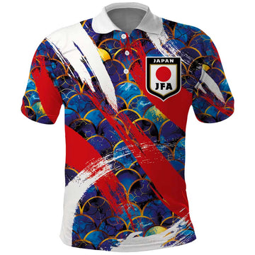 Custom Japan Football Polo Shirt Seigaiha and Brush Style LT03