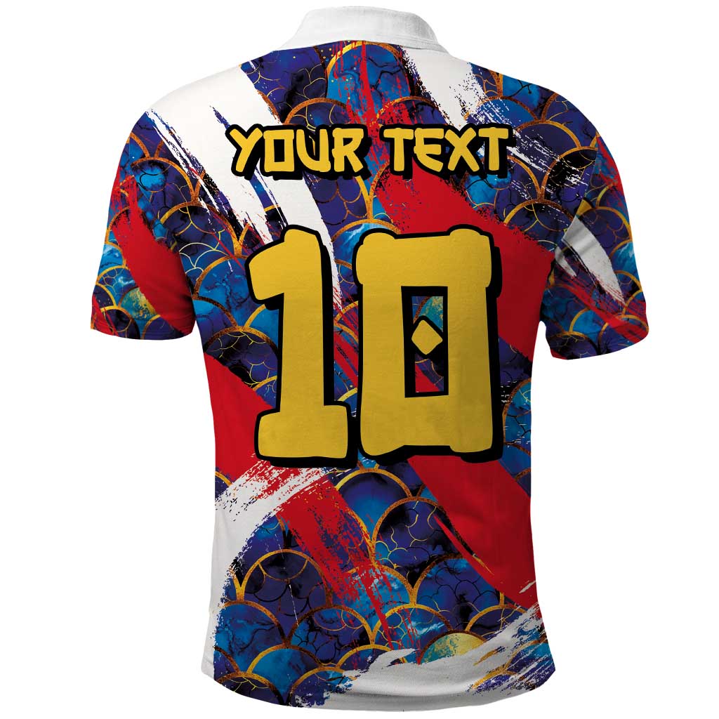 Custom Japan Football Polo Shirt Seigaiha and Brush Style LT03