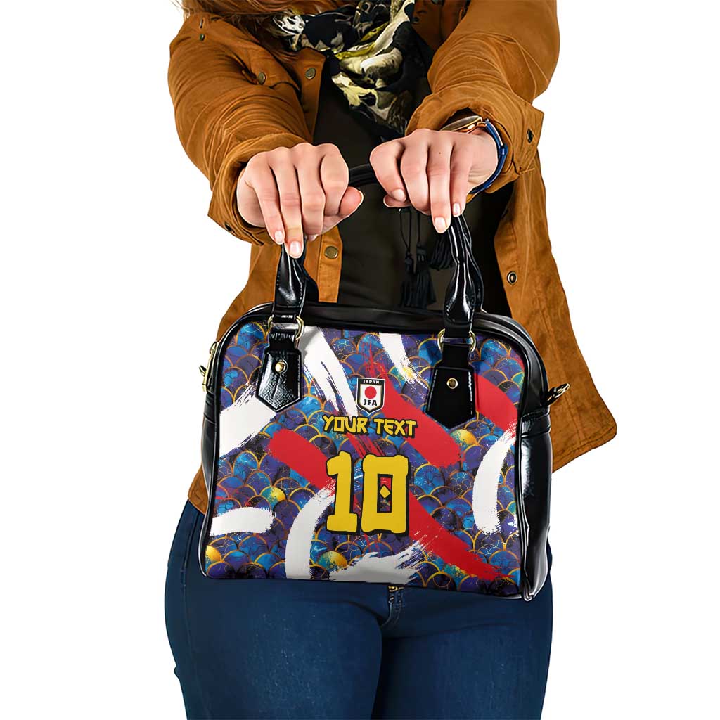 Custom Japan Football Shoulder Handbag Seigaiha and Brush Style LT03