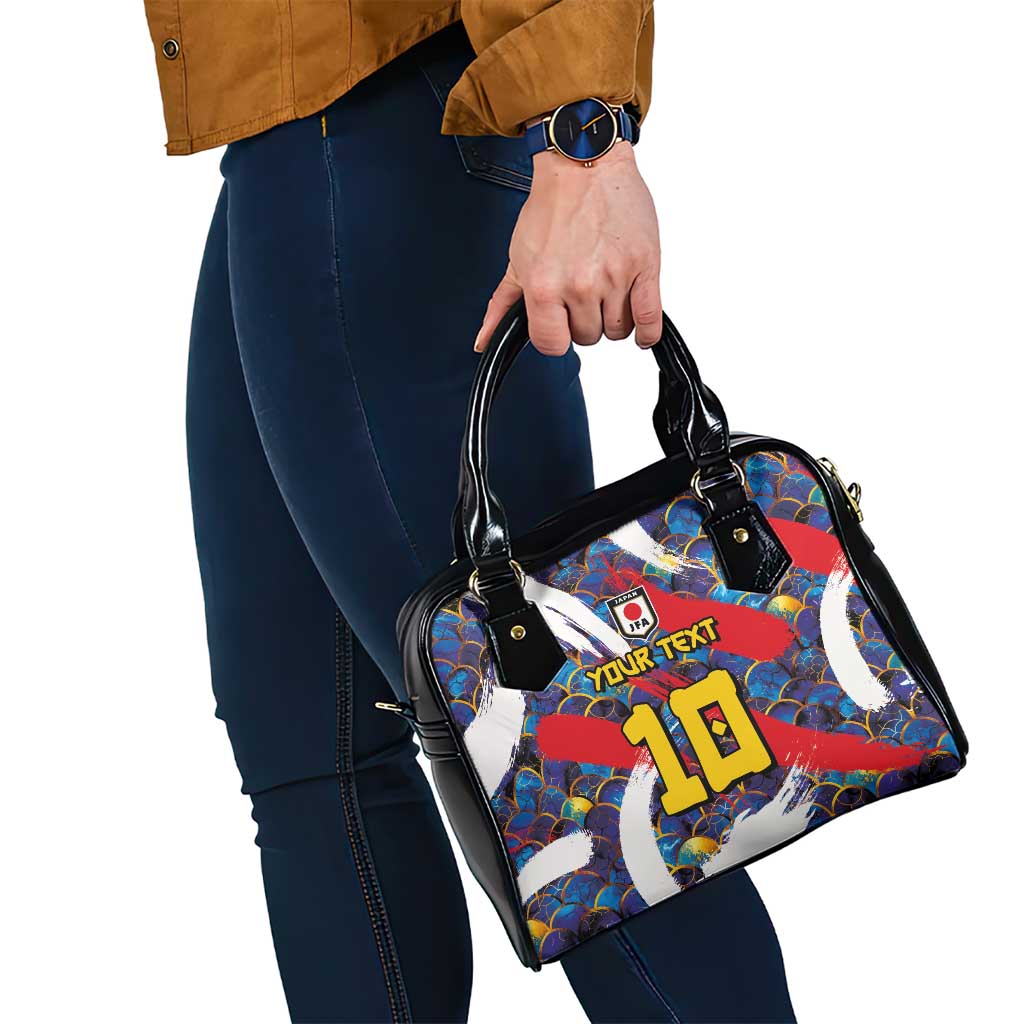 Custom Japan Football Shoulder Handbag Seigaiha and Brush Style LT03