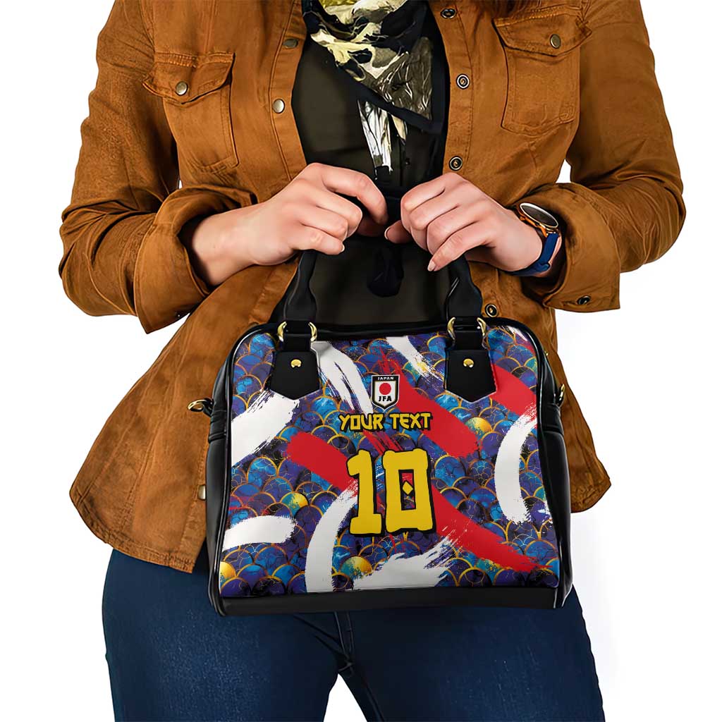 Custom Japan Football Shoulder Handbag Seigaiha and Brush Style LT03