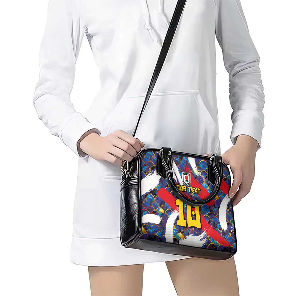 Custom Japan Football Shoulder Handbag Seigaiha and Brush Style LT03