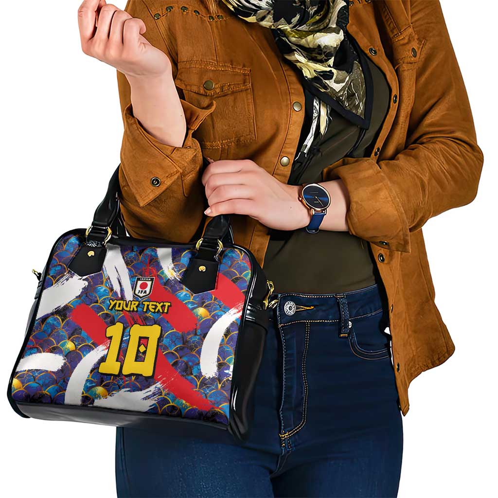 Custom Japan Football Shoulder Handbag Seigaiha and Brush Style LT03