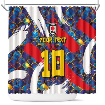 Custom Japan Football Shower Curtain Seigaiha and Brush Style LT03