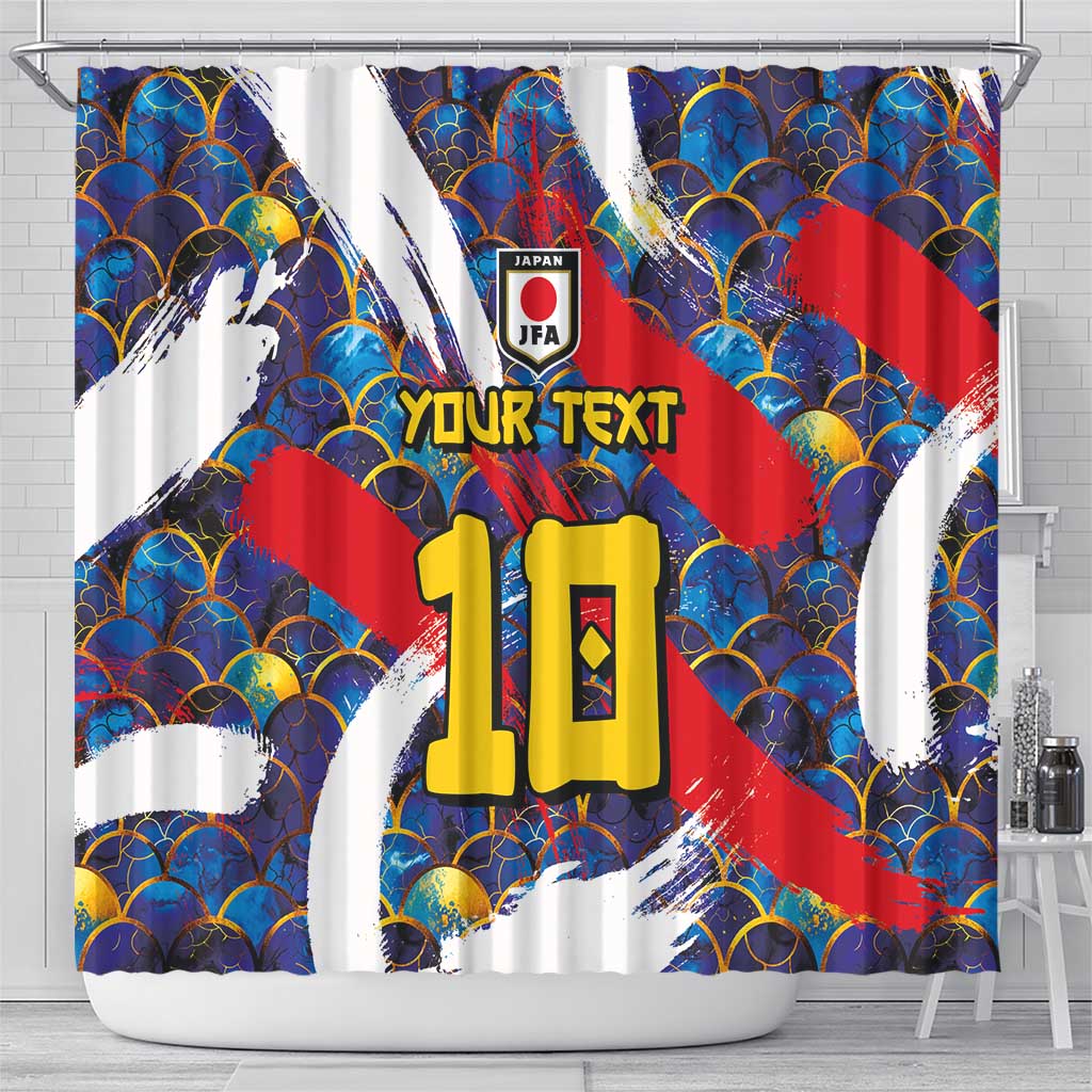 Custom Japan Football Shower Curtain Seigaiha and Brush Style LT03