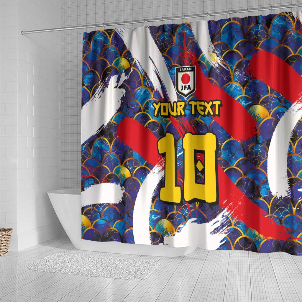 Custom Japan Football Shower Curtain Seigaiha and Brush Style LT03