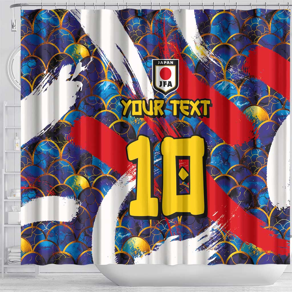 Custom Japan Football Shower Curtain Seigaiha and Brush Style LT03