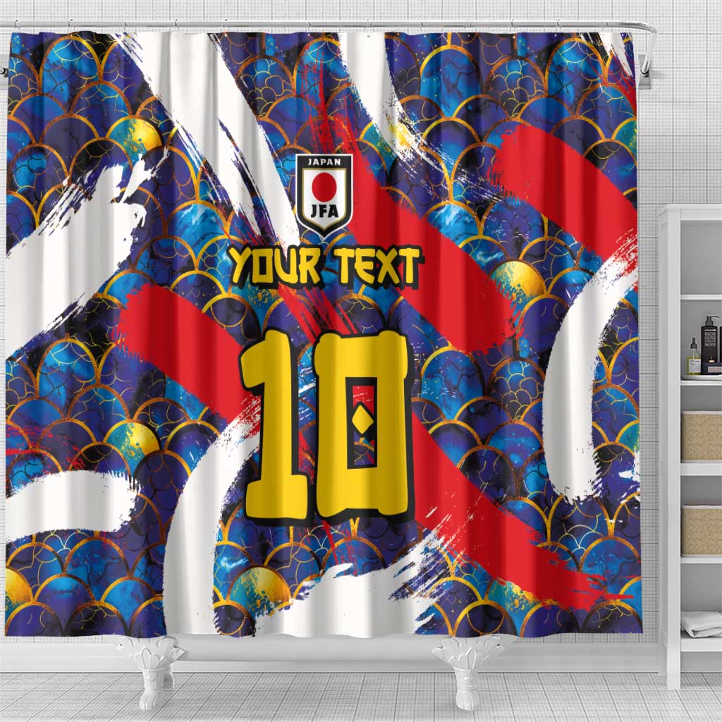 Custom Japan Football Shower Curtain Seigaiha and Brush Style LT03