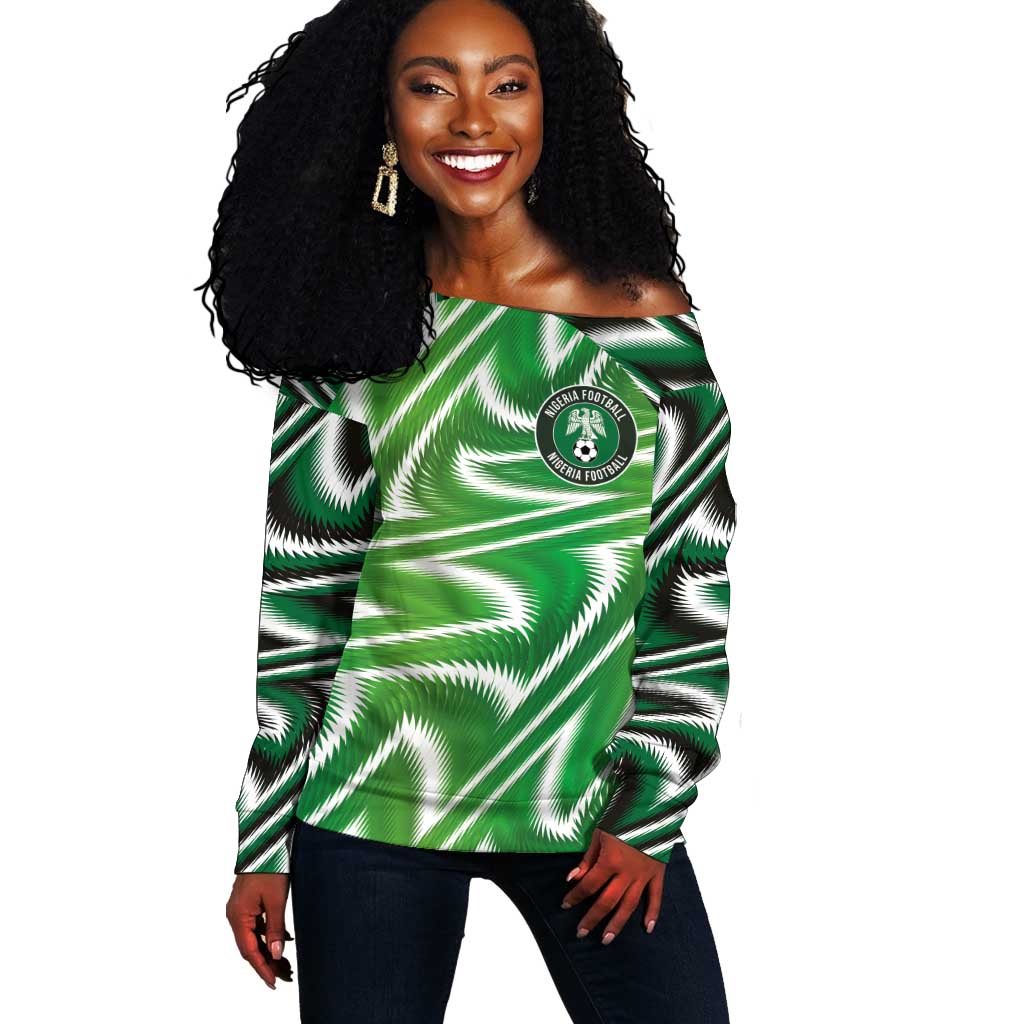 Custom Nigeria Football Off Shoulder Sweater Sporty Super Eagles LT03