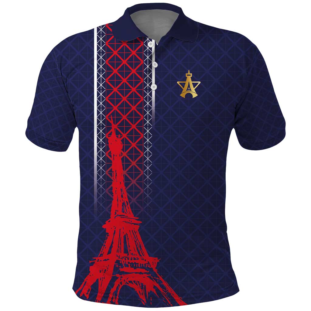 Custom Midnight Navy Football Polo Shirt Paris Architectural Heritage Style LT03
