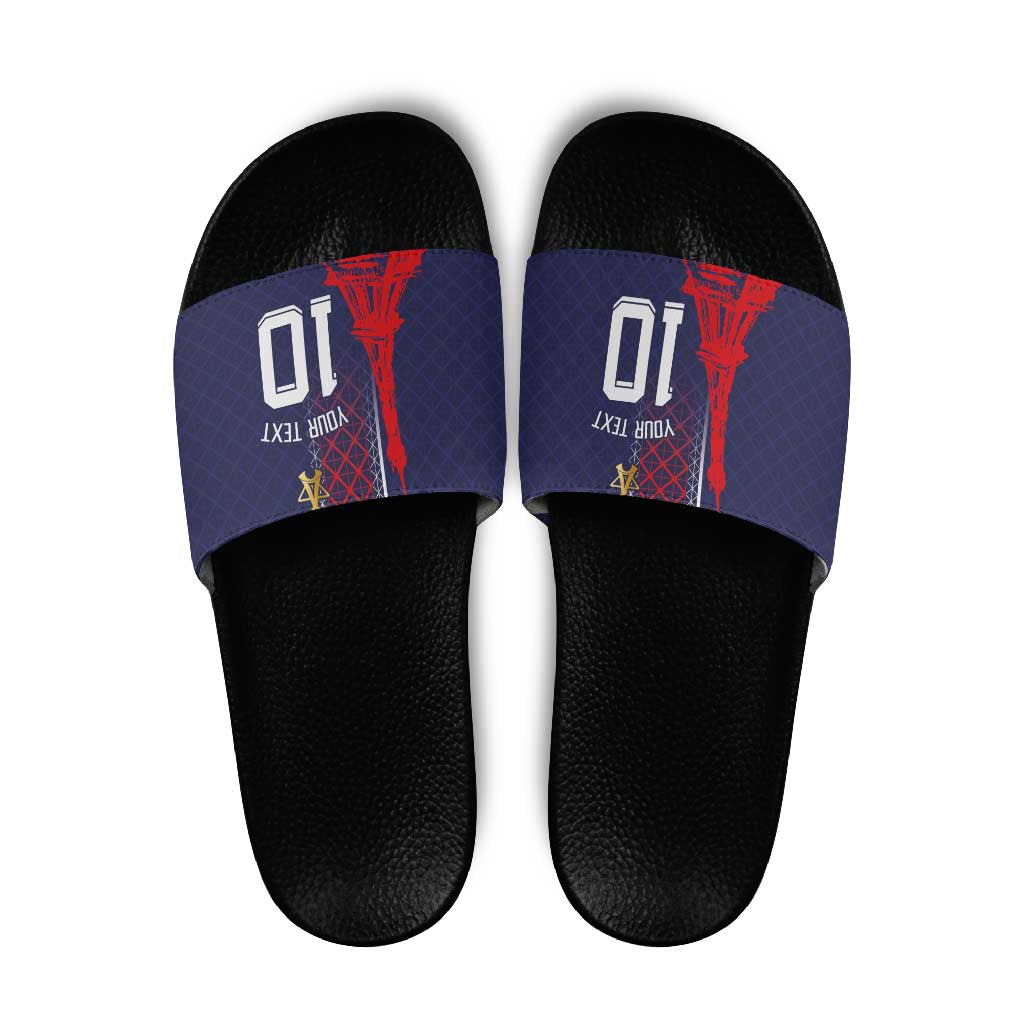 Custom Midnight Navy Football Slide Sandals Paris Architectural Heritage Style LT03