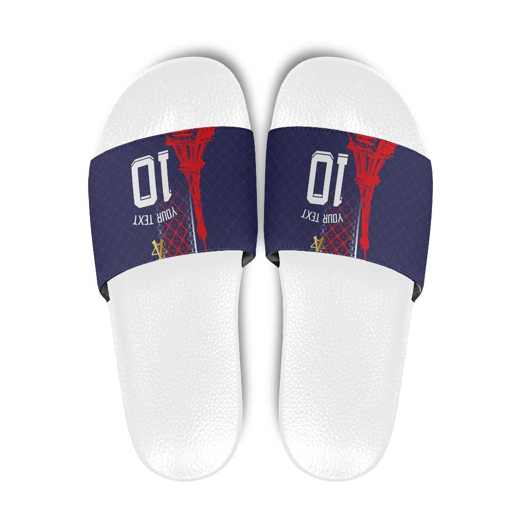 Custom Midnight Navy Football Slide Sandals Paris Architectural Heritage Style LT03
