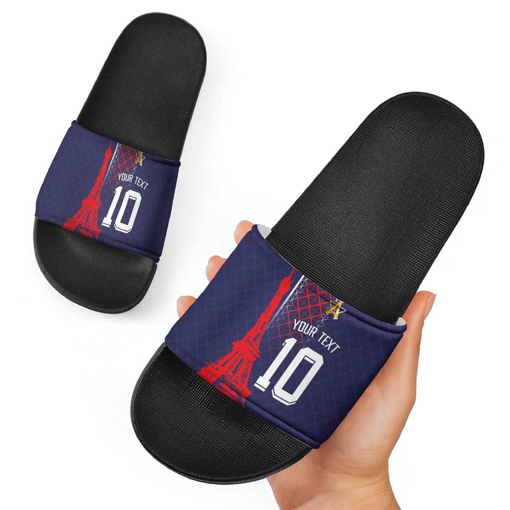Custom Midnight Navy Football Slide Sandals Paris Architectural Heritage Style LT03
