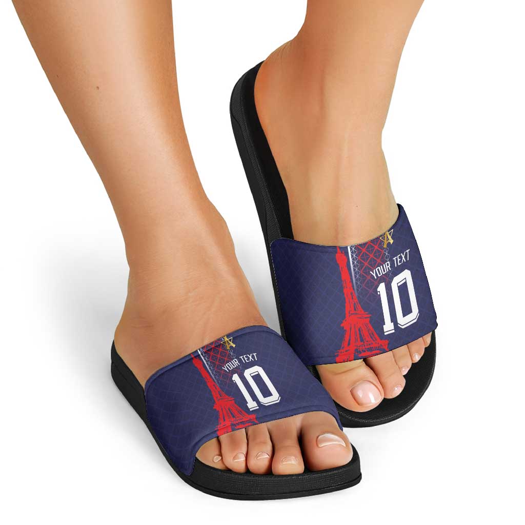 Custom Midnight Navy Football Slide Sandals Paris Architectural Heritage Style LT03