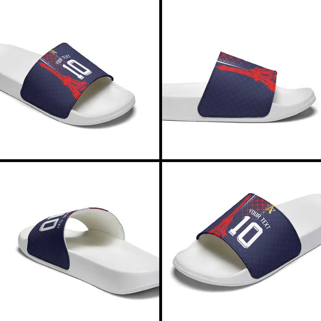 Custom Midnight Navy Football Slide Sandals Paris Architectural Heritage Style LT03