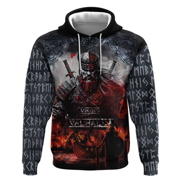 Viking Valhalla Hoodie Norseman and Burning Battlefield LT03