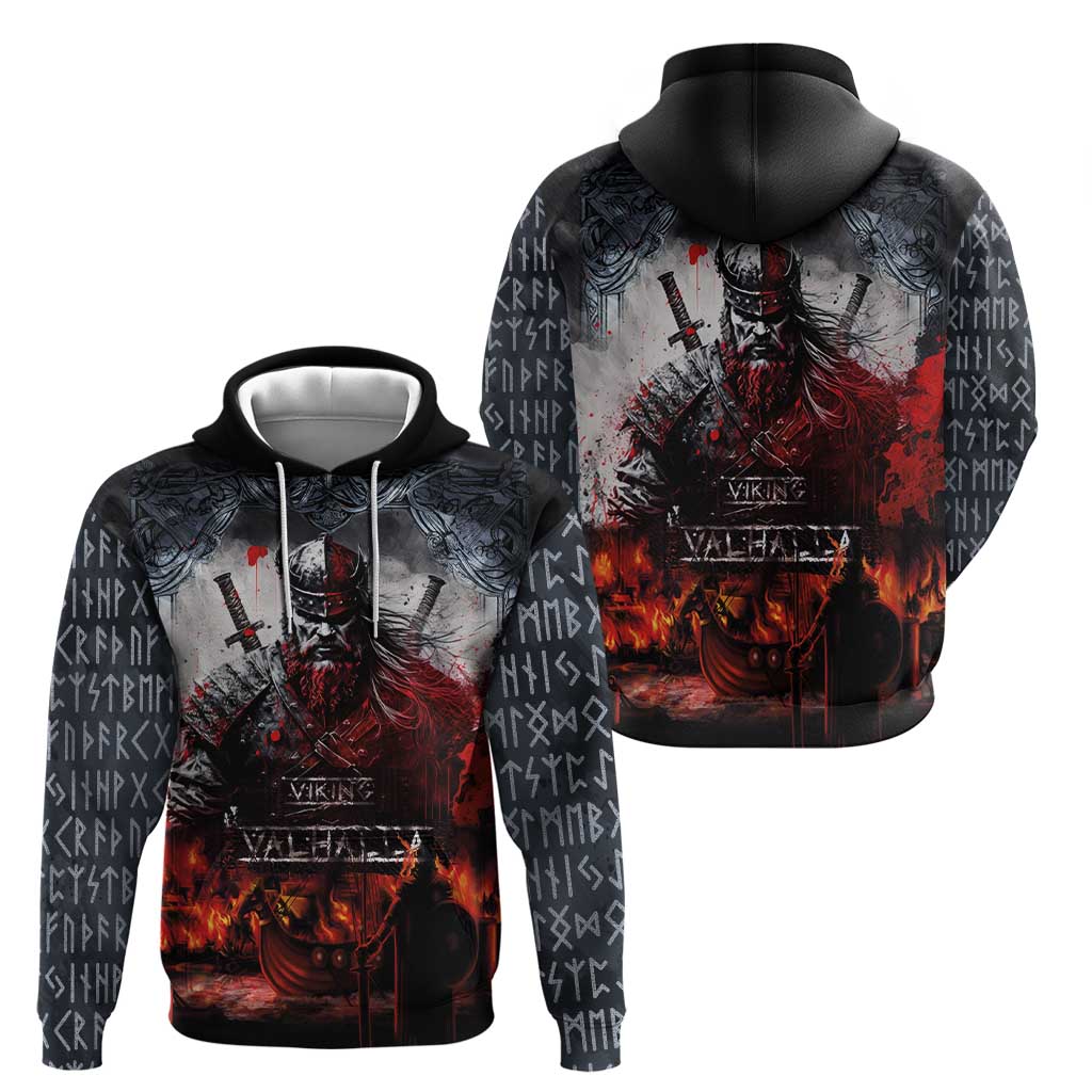 Viking Valhalla Hoodie Norseman and Burning Battlefield LT03