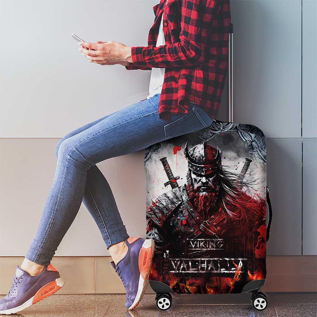 Viking Valhalla Luggage Cover Norseman and Burning Battlefield LT03