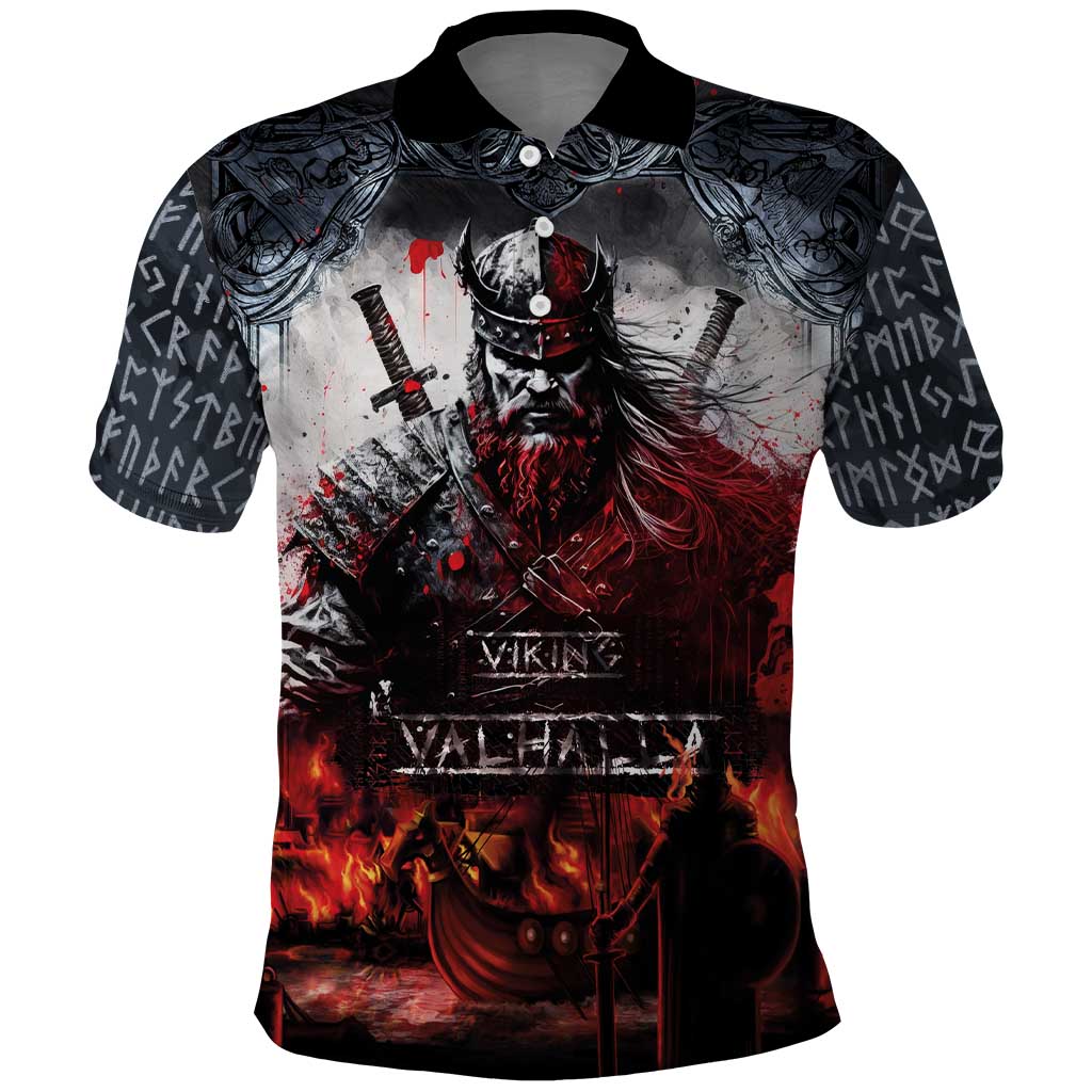 Viking Valhalla Polo Shirt Norseman and Burning Battlefield LT03