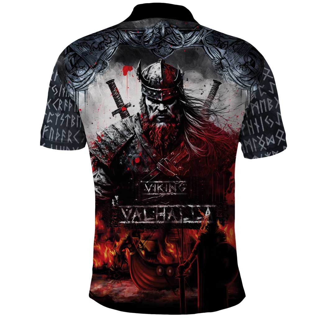 Viking Valhalla Polo Shirt Norseman and Burning Battlefield LT03